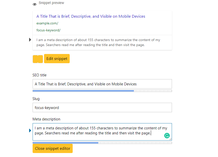 mobile SEO optimization of title and description.